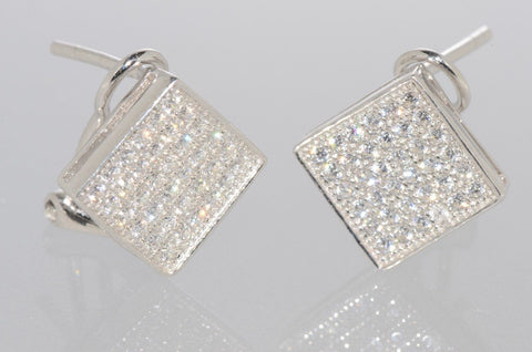 925 Sterling Silver CZ Stud Earrings Leverback Square Shape 9mm Clear - Jewelryland.com