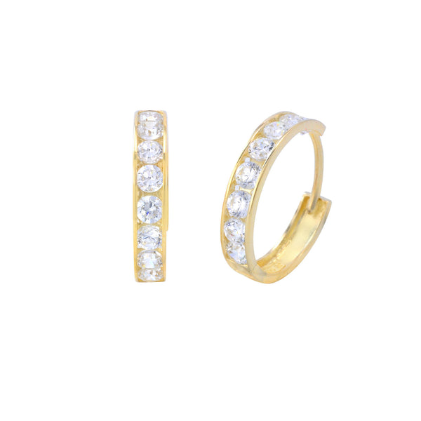 14k Yellow Gold Huggie Hoop Earrings Snap Closure Cubic Zirconia 16mm x 3mm - Jewelryland.com