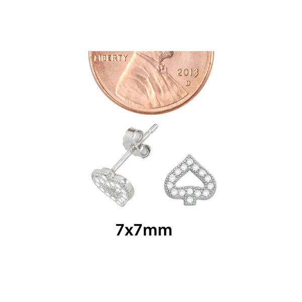 Sterling Silver Micropave Spade Stud Earrings White Cubic Zirconia 7mm - Jewelryland.com