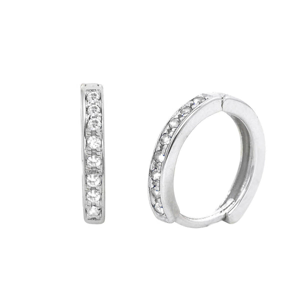 Sterling Silver Kid's Small Hoop Earrings 1 Row Cubic Zirconia 12mm x 2mm - Jewelryland.com