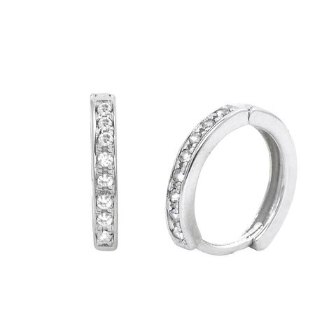 Sterling Silver Kid's Small Hoop Earrings 1 Row Cubic Zirconia 12mm x 2mm - Jewelryland.com