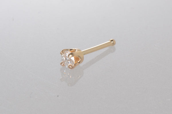 14k Yellow Gold .05 ct (5 Point) Genuine Diamond Nose Stud 20g Nose Pin - Jewelryland.com