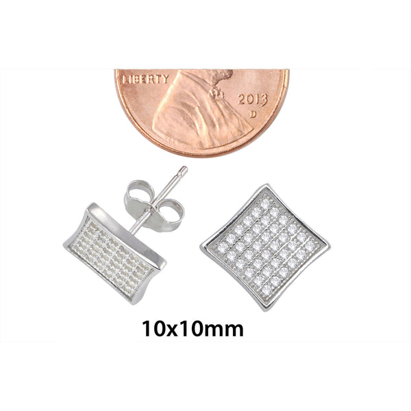 Sterling Silver Stud Earrings Kite Shape Micropave Clear CZ 10mm - Jewelryland.com