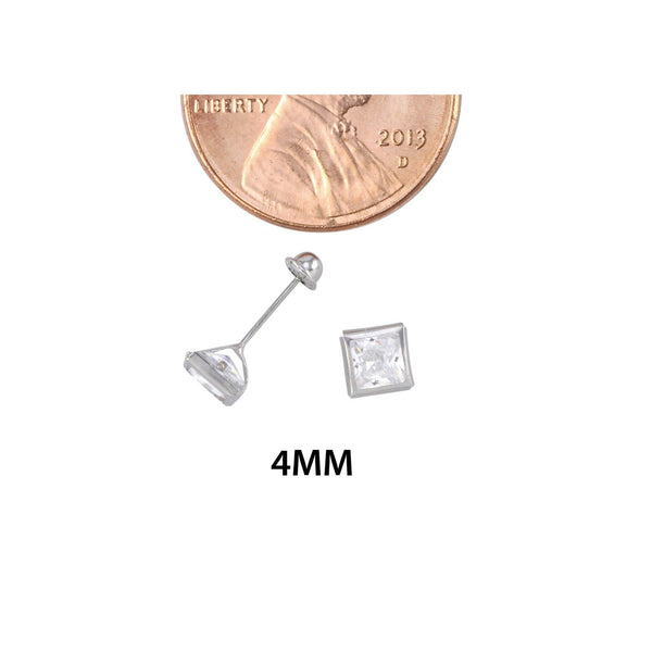 10k White Gold Screwback Earrings Square CZ Cubic Zirconia Bezel Set 3mm-5mm - Jewelryland.com