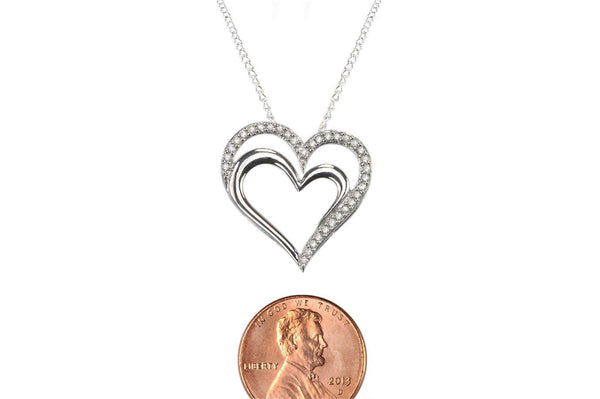 925 Sterling Silver .25ct Diamond Double Heart Pendant Necklace - Jewelryland.com