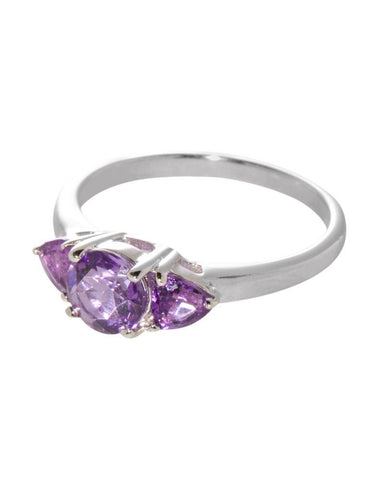 Sterling Silver 1ct Amethyst Three Stone Genuine Gemstone Ring - Jewelryland.com
