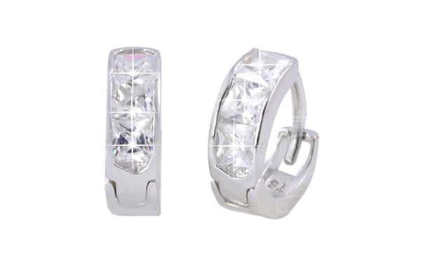 Sterling Silver Childrens Hoops Huggie Earrings CZ Cubic Zirconia 10mm x 4mm - Jewelryland.com