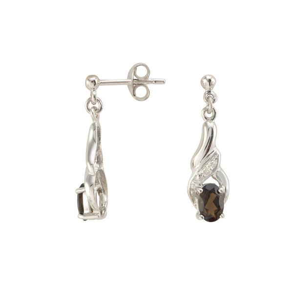 Diamond & Smoky Quartz Drop Earrings (.01 ct, IJ, I2) Sterling Silver Swirl Drop - Jewelryland.com