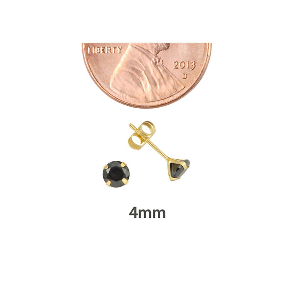 10k Yellow Gold Black CZ Stud Earrings Cubic Zirconia Round Prong Set - Jewelryland.com
