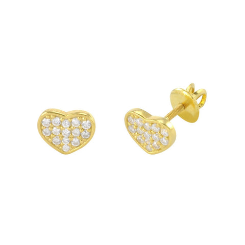 Sterling Silver Yellow Gold Plated White CZ Heart Studs Screwback Earrings 6mm - Jewelryland.com