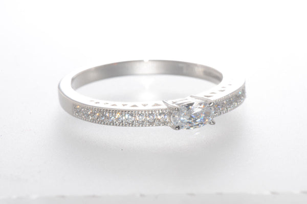 Sterling Silver Cubic Zirconia Ring with Rectangular Center Stone 2mm Wide Band - Jewelryland.com