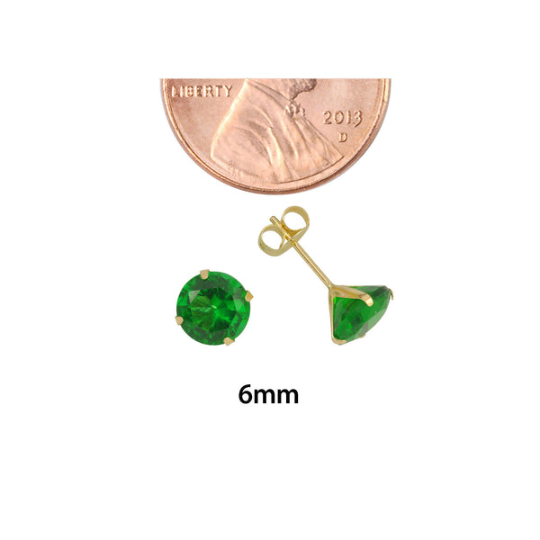 10k Yellow Gold Green Emerald CZ Stud Earrings Cubic Zirconia Round Prong Set - Jewelryland.com