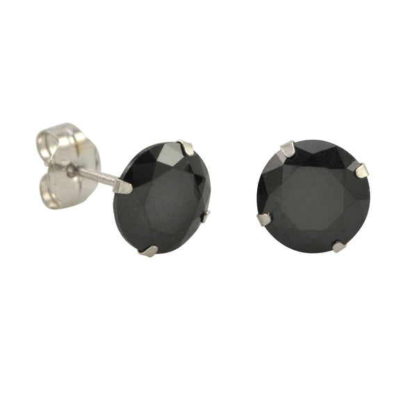 10k White Gold Black CZ Stud Earrings Cubic Zirconia Round Prong Set - Jewelryland.com
