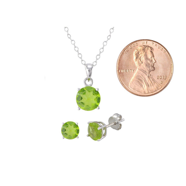925 Sterling Silver Peridot Gemstone Pendant Necklace and Earrings Set - Jewelryland.com