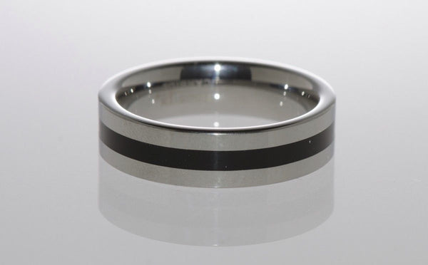 Tungsten Carbide Ring 6mm Band with Black Rubber Inlaid Center tr033 - Jewelryland.com