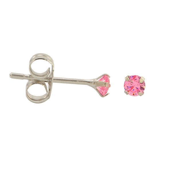 10k White Gold Pink Cubic Zirconia Stud Earrings Round CZ Prong Setting - Jewelryland.com