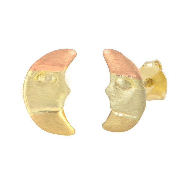 10k Gold Man in the Moon Earrings Two Tone Gold Yellow and Rose Pushbacks 9x5 - Jewelryland.com