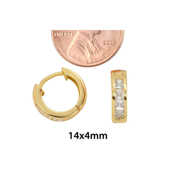 Sterling Silver Hoops 10k Gold Plated Huggie Earrings Cubic Zirconia 14mm x 4mm - Jewelryland.com