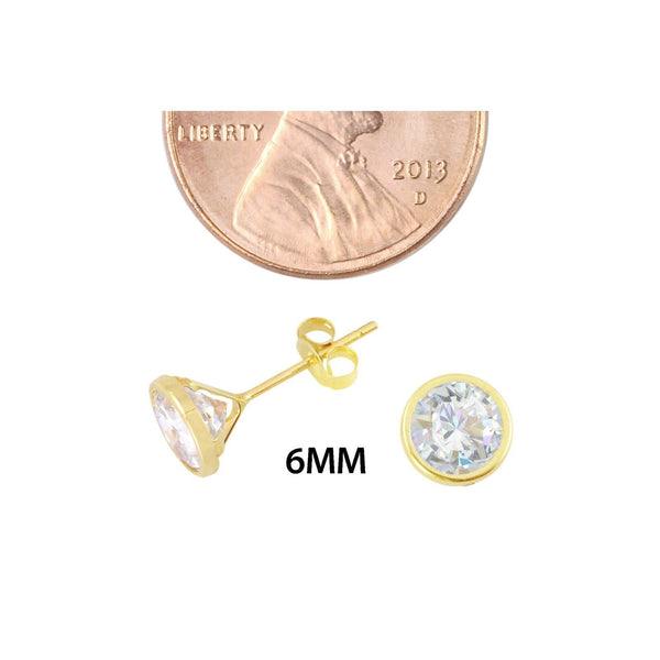 14k Yellow Gold Stud Earrings Cubic Zirconia Bezel Set CZ Round - Jewelryland.com