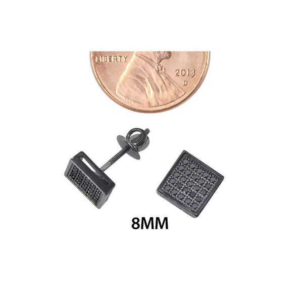 Hip Hop Screwback Earrings .925 Sterling Silver Black CZ 7mm Square Studs - Jewelryland.com