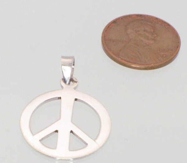 .925 Sterling Silver Peace Sign Symbol Pendant 29mm - Jewelryland.com