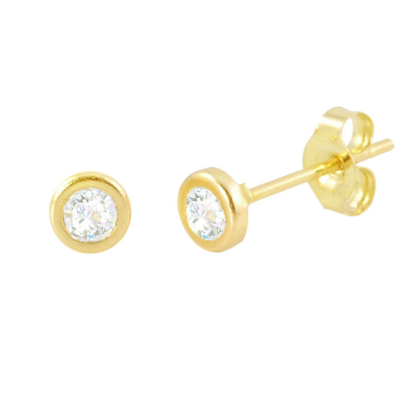 14k Yellow Gold Stud Earrings Cubic Zirconia Bezel Set CZ Round - Jewelryland.com