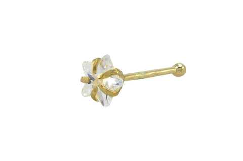 Nose Stud 22G 4mm Fancy White CZ Star Prong Set 14k Yellow Gold Nose Bone - Jewelryland.com