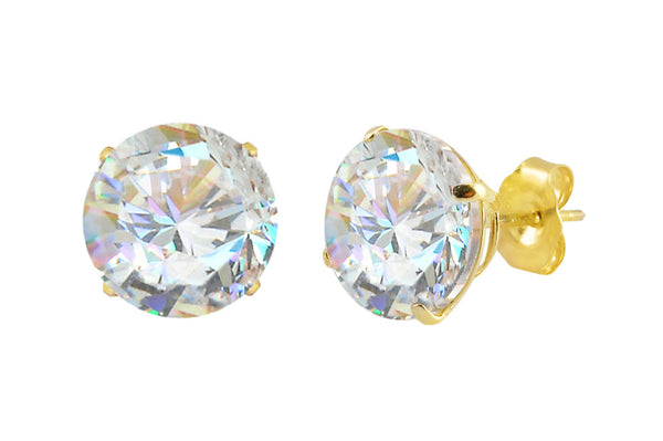 14k Yellow Gold Stud Earrings Clear Round Cubic Zirconia Basket Set - Jewelryland.com