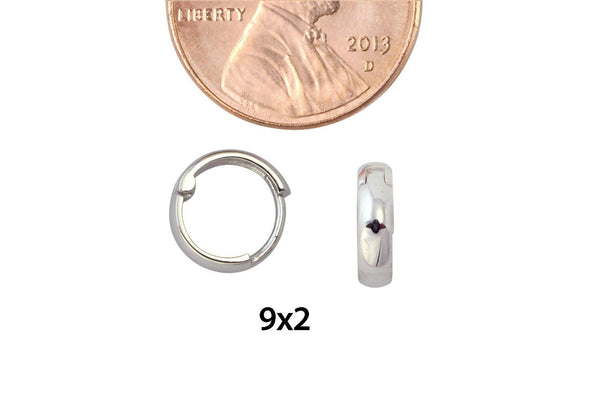 10k White Gold Tiny Huggie Hoop Earrings High Polish 9mm x 2mm - Jewelryland.com