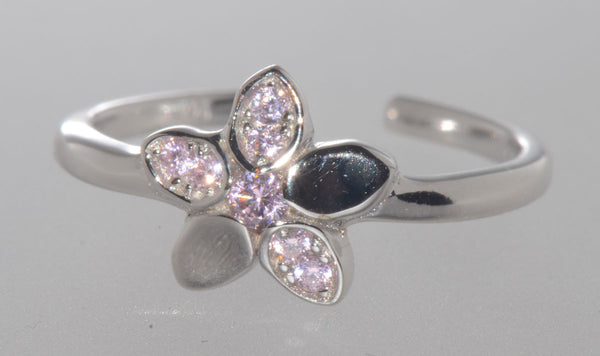 925 Sterling Silver Flower Toe Ring Pink CZ - Jewelryland.com