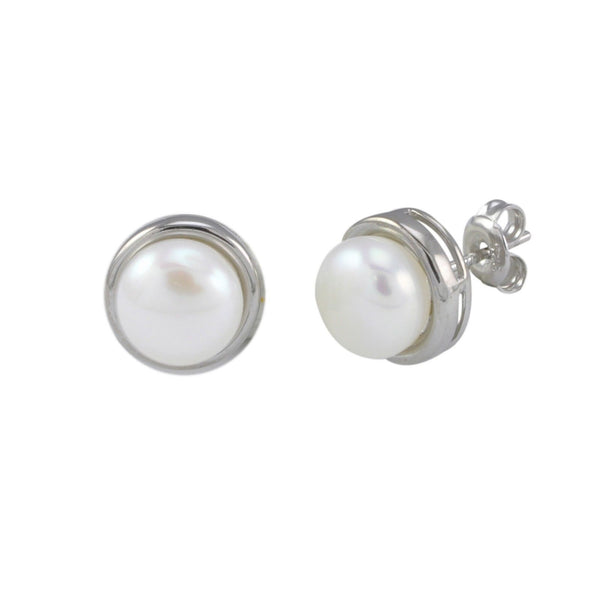 Pearl Stud Earrings 11mm White Freshwater Pearl .925 Sterling Silver - Jewelryland.com
