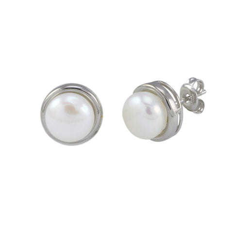 Pearl Stud Earrings 11mm White Freshwater Pearl .925 Sterling Silver - Jewelryland.com