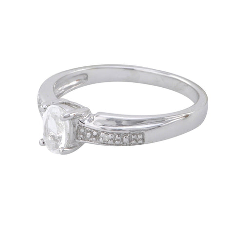 Sterling Silver Diamond Ring .01ct, I-J, I2 with 6x4mm White Topaz Stone - Jewelryland.com