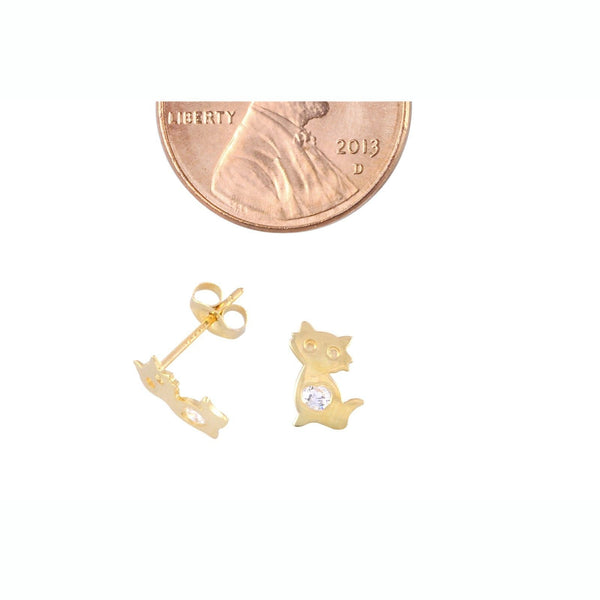 14k Yellow Gold CZ Cat Stud Earrings 8mm x 5mm - Jewelryland.com