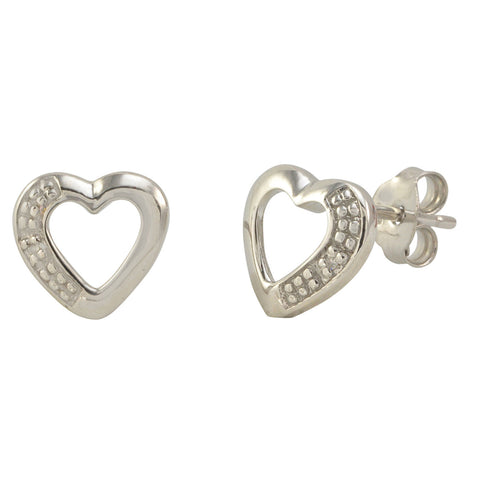 Diamond Heart Stud Earrings (.01 cttw, I-J, I2-I3) 925 Sterling Silver - Jewelryland.com