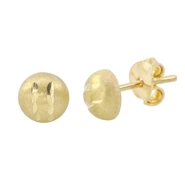 10k Yellow Gold Half Ball Stud Earrings Matte Finish Laser Cut 4mm-7mm Pushbacks - Jewelryland.com