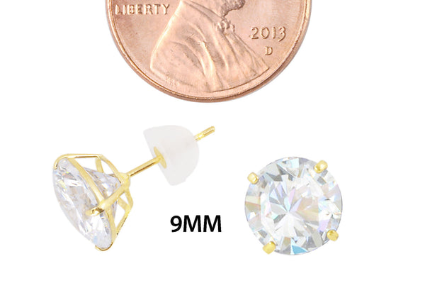 14k Yellow Gold Clear Round Basket Cubic Zirconia Stud Earrings Silicone Backs - Jewelryland.com