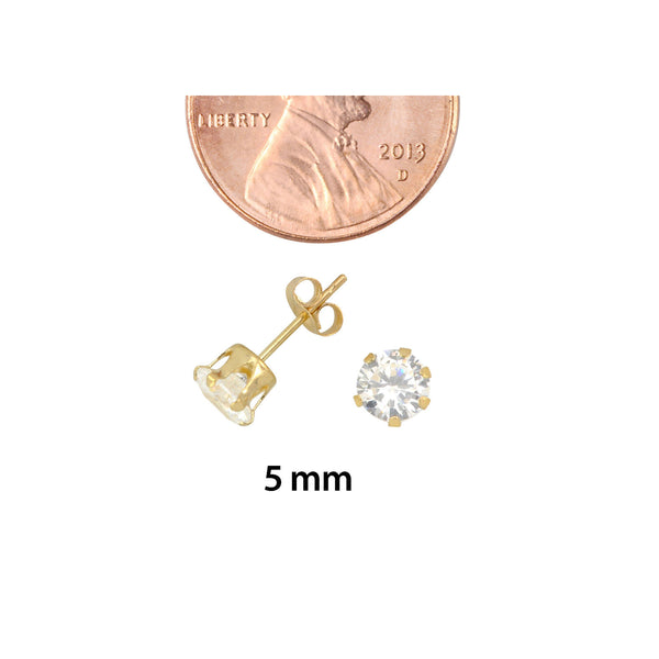 14k Yellow Gold 6 Prong Round Cubic Zirconia CZ Stud Earrings - Jewelryland.com