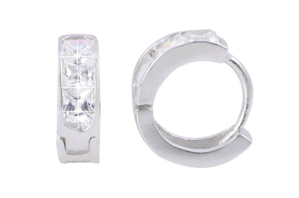 Sterling Silver Childrens Hoops Huggie Earrings CZ Cubic Zirconia 10mm x 4mm - Jewelryland.com