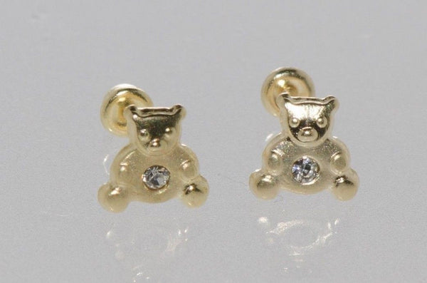 Teddy Bear Stud Earrings 10k Yellow Gold 6mm CZ Screw backs Cubic Zirconia - Jewelryland.com