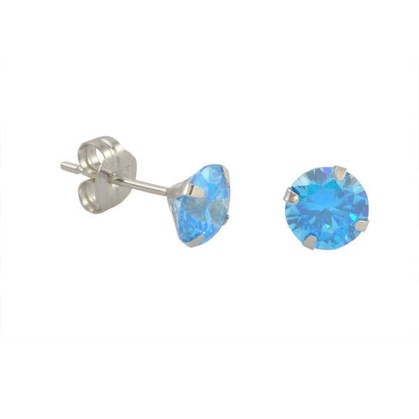 10k White Gold Blue Topaz CZ Stud Earrings Cubic Zirconia Round Prong Set - Jewelryland.com