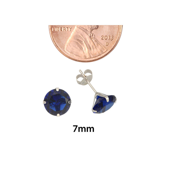 10k White Gold Blue Sapphire CZ Stud Earrings Cubic Zirconia Round Prong Set - Jewelryland.com