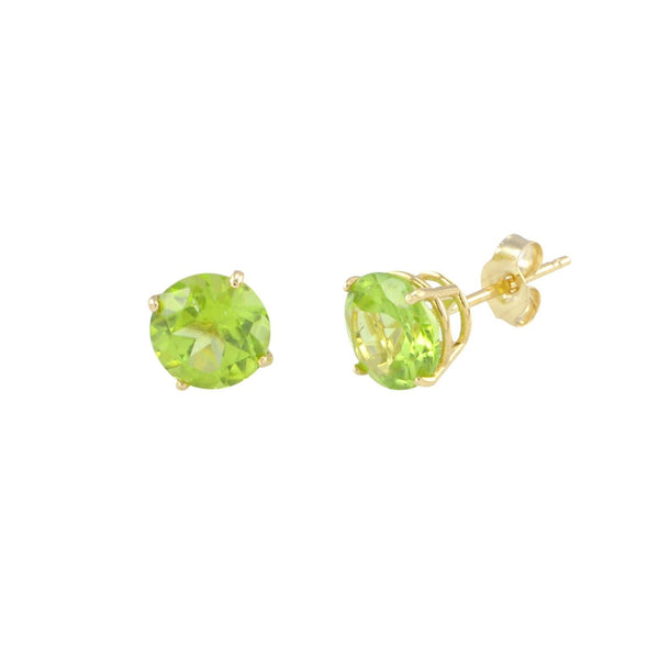 14k Yellow Gold Peridot Earrings Studs Round Basket Set - Genuine Gemstone - Jewelryland.com