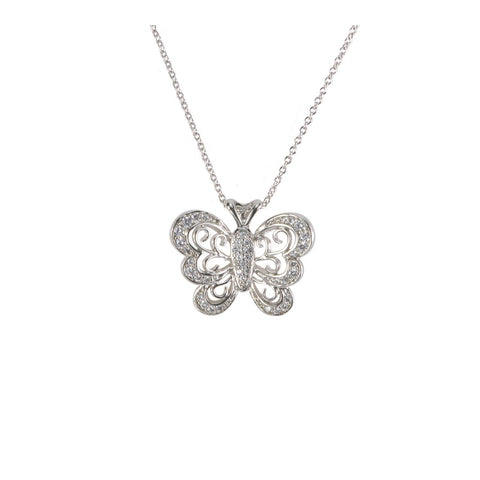 Butterfly Necklace .925 Sterling Silver AAA Clear CZ Cubic Zirconia 16" 17mm - Jewelryland.com