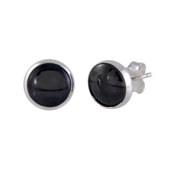 Sterling Silver Gemstone Earrings Hematite 9mm Round - Jewelryland.com