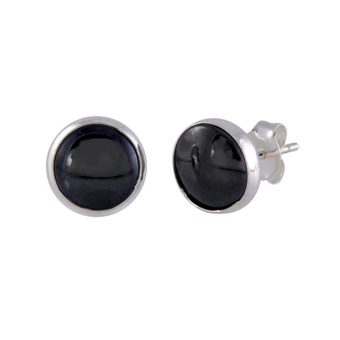 Sterling Silver Gemstone Earrings Hematite 9mm Round - Jewelryland.com