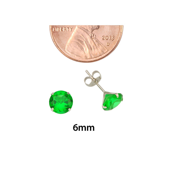 10k White Gold Green Emerald CZ Stud Earrings Cubic Zirconia Round Prong Set - Jewelryland.com