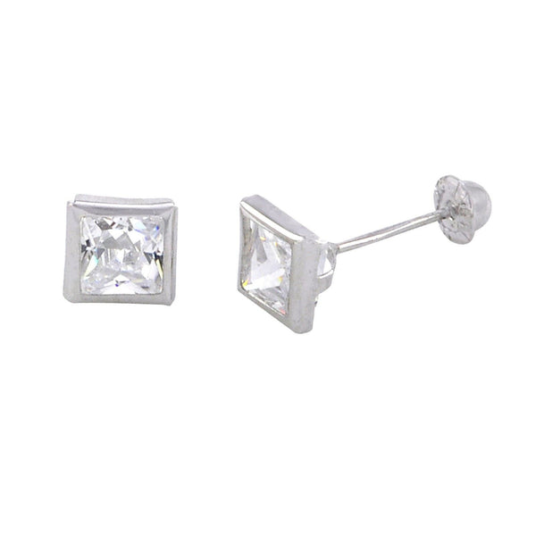 10k White Gold Screwback Earrings Square CZ Cubic Zirconia Bezel Set 3mm-5mm - Jewelryland.com