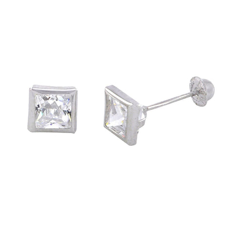 10k White Gold Screwback Earrings Square CZ Cubic Zirconia Bezel Set 3mm-5mm - Jewelryland.com