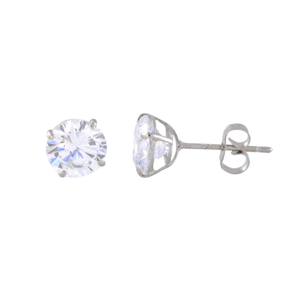 14k White Gold Stud Earrings Clear Round Basket Cubic Zirconia Pushbacks - Jewelryland.com